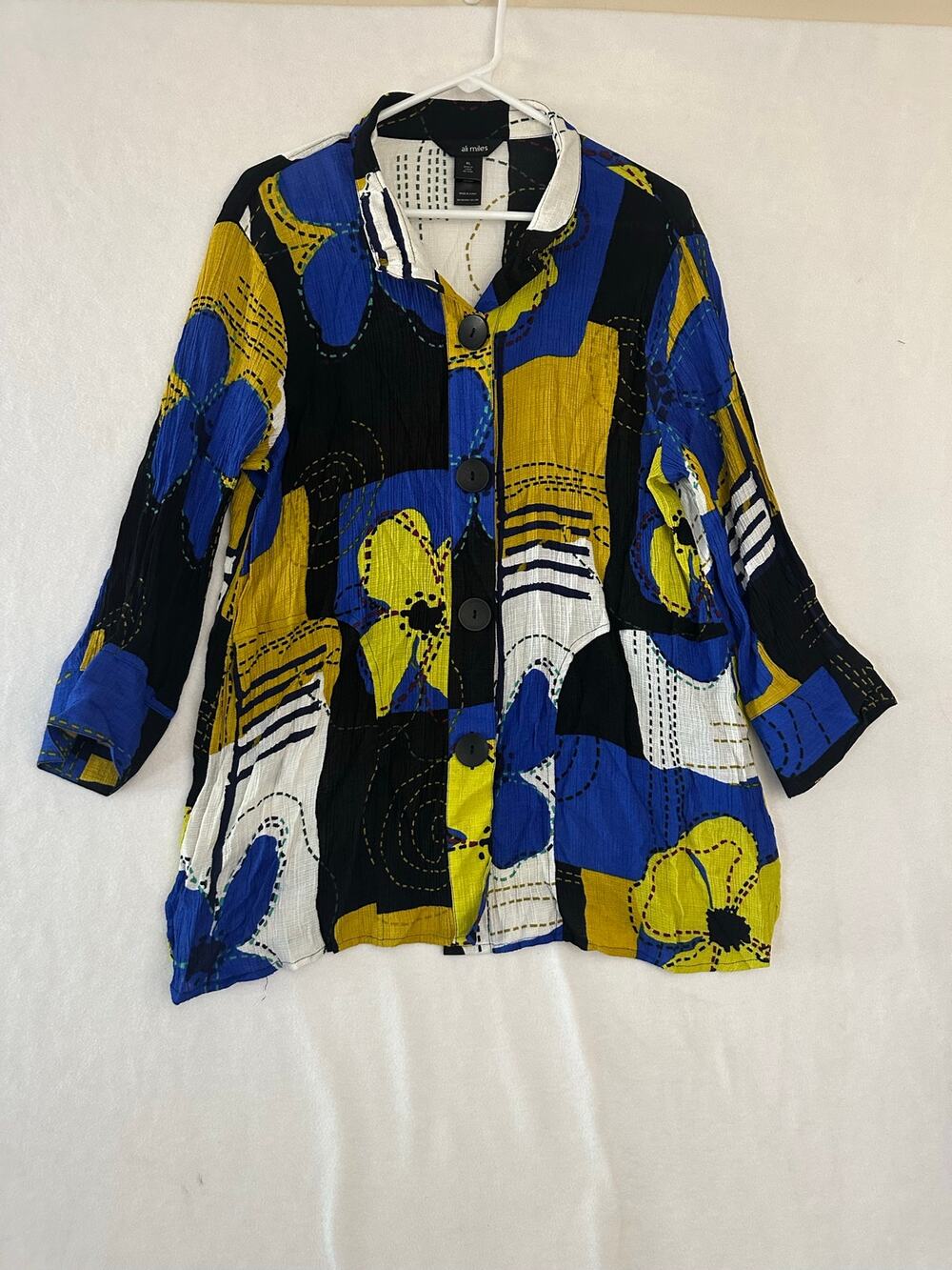Ali Miles Button Texture Colorful Top XL Classy Mature